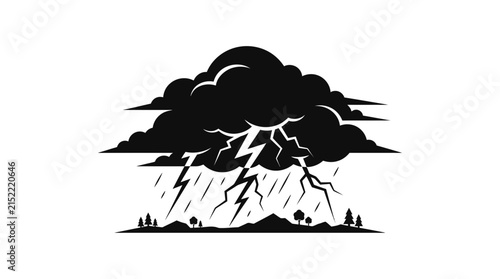 Black and white vector illustration of a stormy weather scene