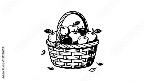 Black and White Woven Basket Filled with Fresh Fruit