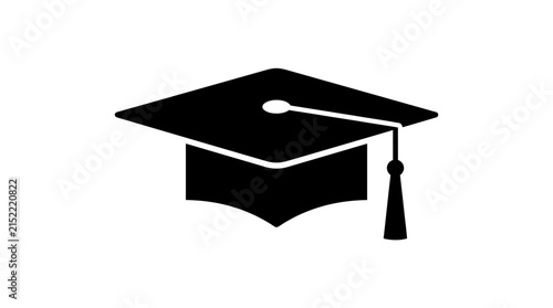 Black Graduation Cap Icon on White Background