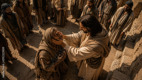 Jesus Heals A Man With Leprosy In An Ancient City, A New Testament Bible Story