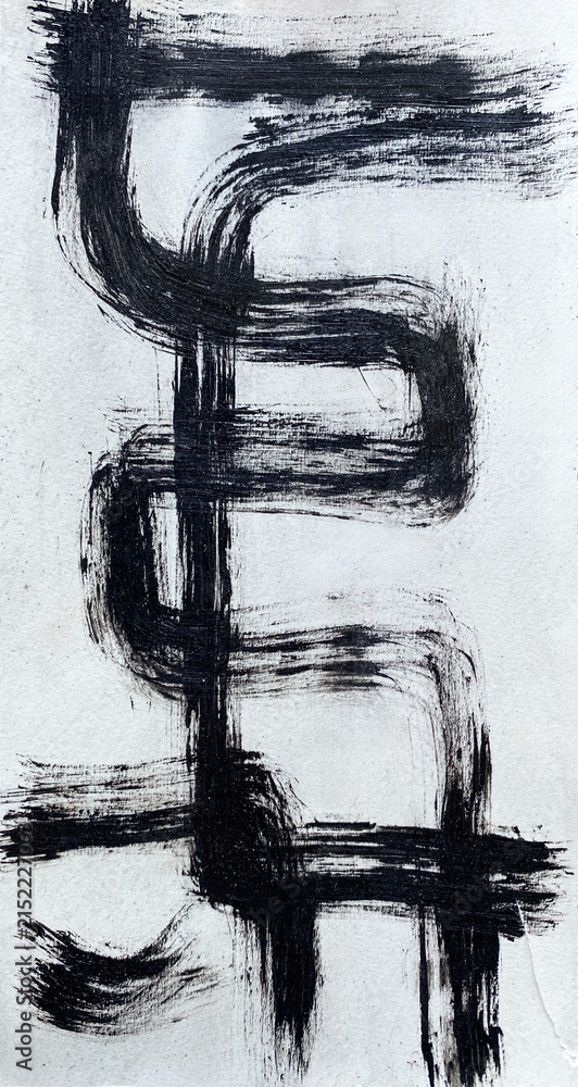 Fototapeta premium Minimalist abstract black acrylic dry brush strokes on textured paper. Expressive geometric composition for modern posters, aesthetic branding, packaging design and creative print layouts