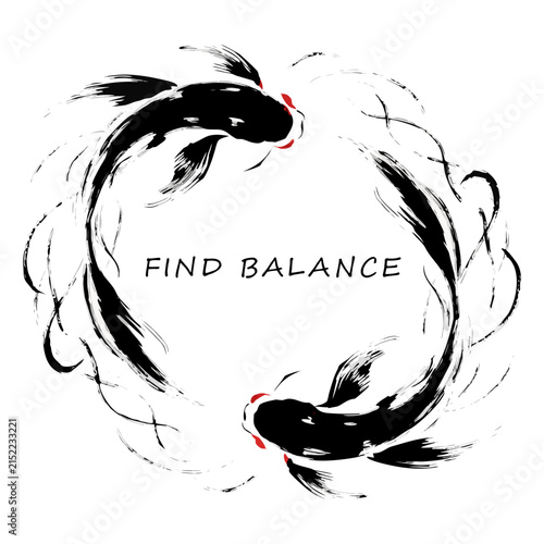 Japanese Style Koi Fish Yin Yang Balance Graphic T-Shirt Design Vector Illustration for Print and Apparel