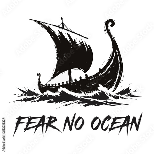 Viking Longship Ocean Wave Adventure Typography T-Shirt Design Vector Illustration for Streetwear Apparel