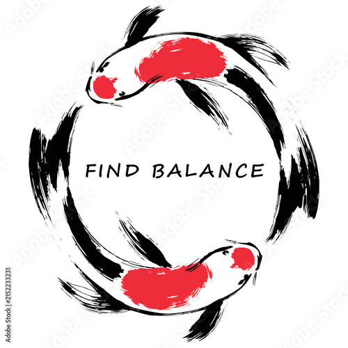 Japanese Style Koi Fish Yin Yang Balance Graphic T-Shirt Design Vector Illustration for Print and Apparel