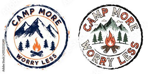 Vintage Campfire Mountain Outdoor Adventure Emblem Typography T-Shirt Design Vector Illustration for Nature Lovers