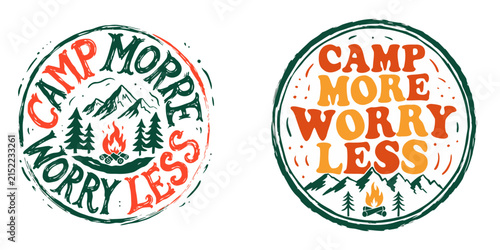 Vintage Camping Campfire Mountain Badge Typography T-Shirt Design Vector Illustration for Outdoor Adventure