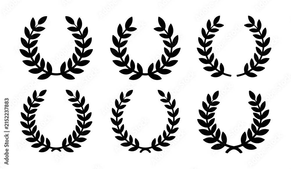 Obraz premium Set of six laurel wreath icons representing victory achievement and celebration awards.