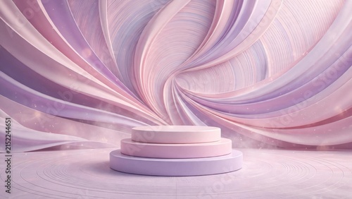 Elegant Pastel Swirls Podium Stage with Soft Lighting.