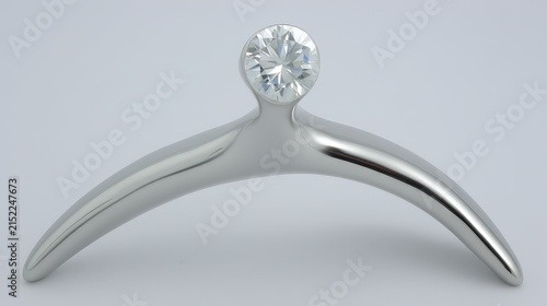 Elegant Metal Ring with Embedded Large Gemstone on Curved Silver Base