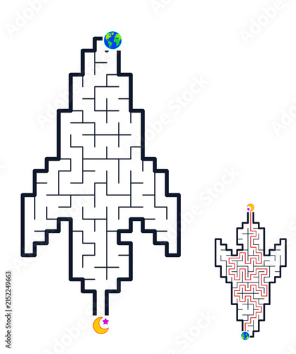 Space Rocket Maze with Solution, Educational Logic Game for Kids