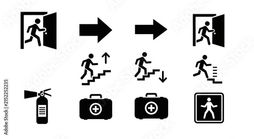 Set of Emergency Exit and Safety Sign Icons