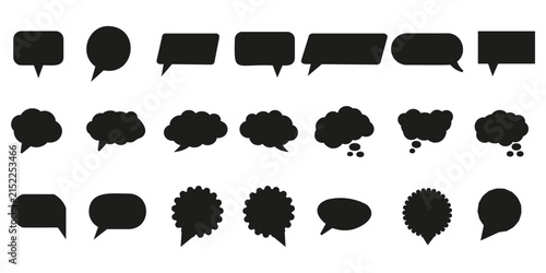 Black speech bubbles and dialogue box vector collection, chat message silhouettes