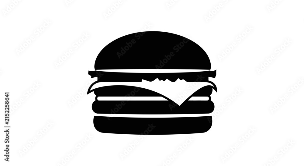 Fototapeta premium A black silhouette of a stacked hamburger against a white background silhouette