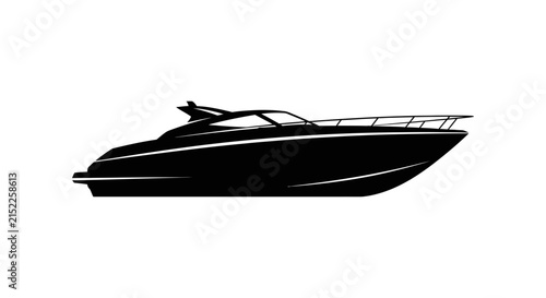 Photography Sleek motorboat design presented as a black silhouette boat vessel