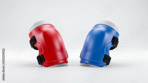Fototapeta kuchenna Red and blue boxing headgear helmets isolated on white background