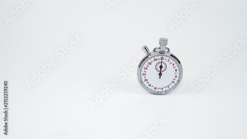 Obraz na płótnie Silver analog stopwatch timer isolated on white background closeup product