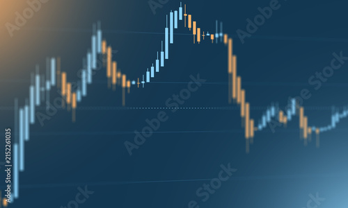 Fotografie Digital financial candlestick chart showing stock market trading trends and volatility on a dark blue background for investment analysis concept