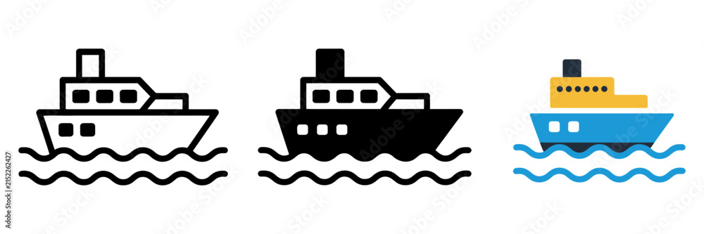 Obraz premium cruise ship icon, luxury boat and yacht sailing on ocean symbol