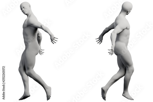3D Striding Human Figure Model Front Back Studio Classic Matte Black