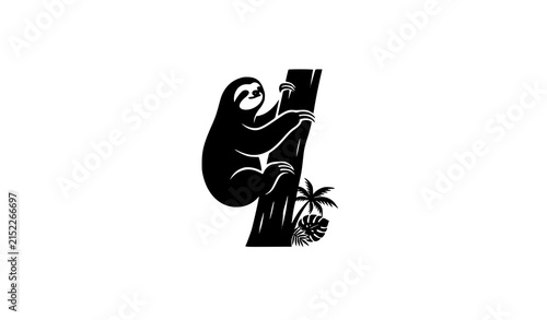 Sloth Climbing Tree Tropical Rainforest Animal Silhouette Vector Icon