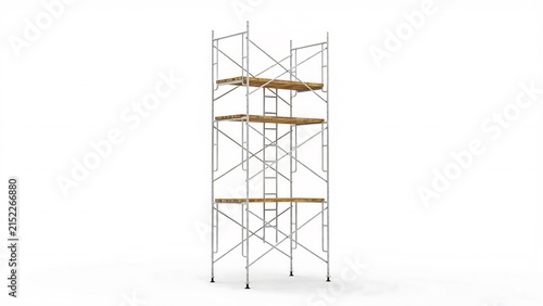 Scaffolding tower structure isolated on white background for construction and industrial work