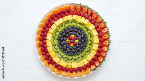 Colorful Fruit Arrangement Artfully Displayed on a White Plate