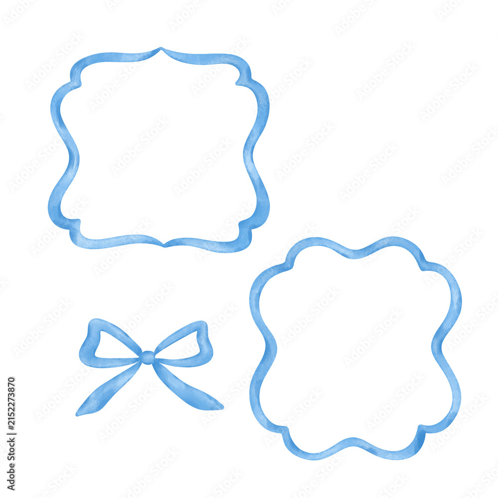 Fototapeta premium Blue watercolor frames set, Elegant decorative border