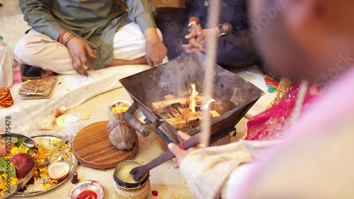 Traditional Hindu wedding ritual with sacred fire ceremony in Delhi NCR India