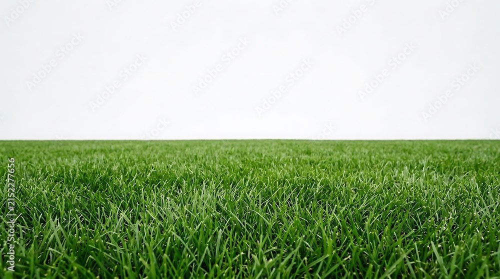 Obraz premium Fresh green grass field with a clear white background landscape for website banner and natural presentation backdrop.
