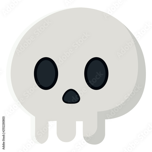 Halloween skull flat cartoon illustration with dark eye sockets and simple rounded shape for spooky decorations, stickers and seasonal designs, isolated on transparent background.