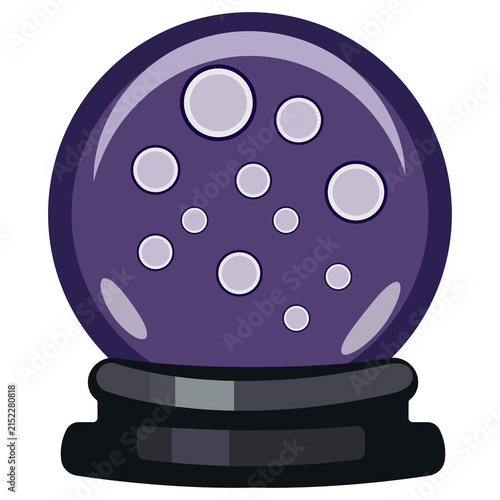 Crystal ball flat illustration featuring a purple magical fortune telling orb for Halloween, witchcraft, divination and mystical designs, isolated on transparent background.