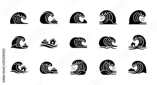 Tsunami and Tidal Wave Icon Set
