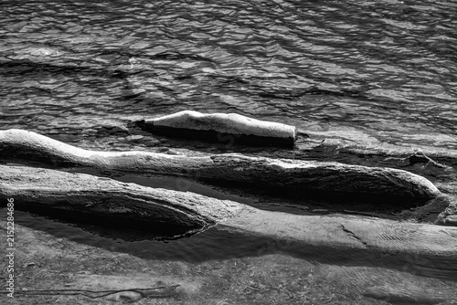 Dramatic Black And White Mountain River