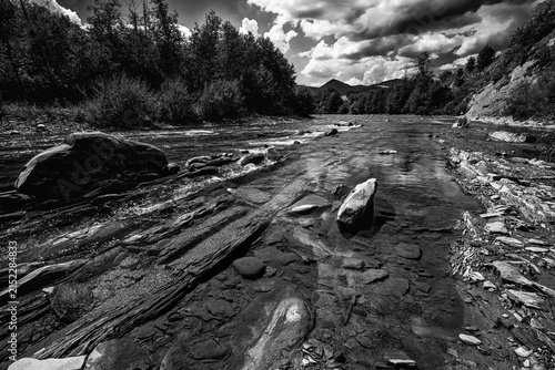 Dramatic Black And White Mountain River