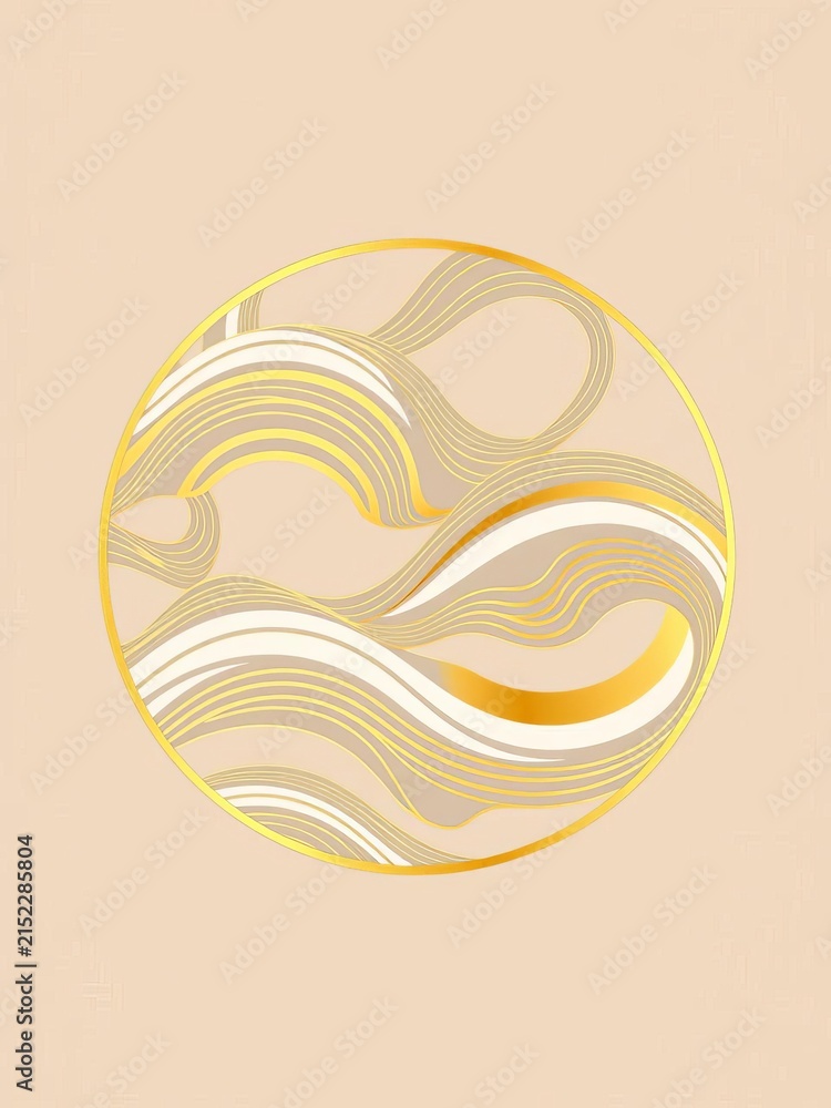 Seamless circle design with abstract wave pattern in gold and white colors, ||Gold, Geometric