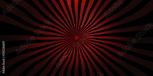 Red and black sunburst pattern with radiating wavy lines and vintage feel.