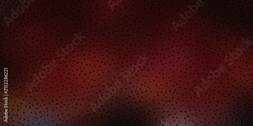 Red background with dark polka dot pattern and soft bokeh light effect on surface.