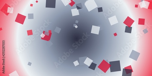 Scattered squares background with red gray and white abstract shapes.
