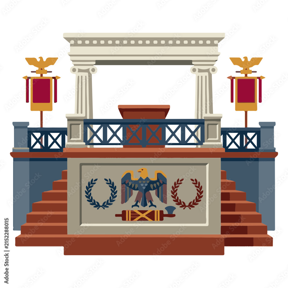 Naklejka premium Ancient roman marble podium with eagle emblem and flags platform politics architecture government
