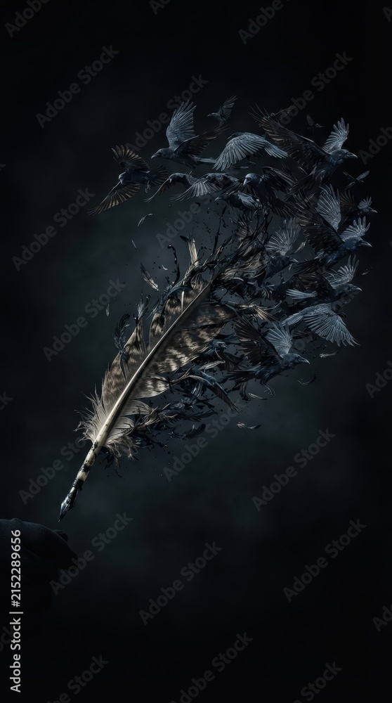 Obraz premium Feather transforming into a flock of black crows