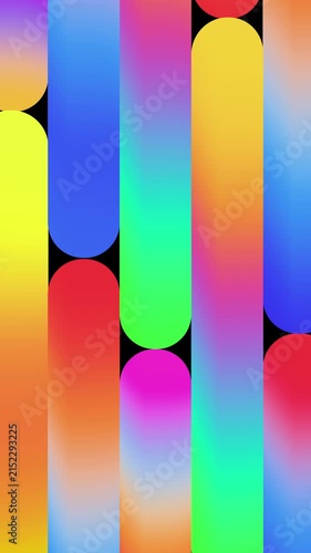 Vertical format of minimalist seamless loop animation with colorful sharp capsule bars moving slowly up and down, elegant vertical kinetic backdrop 3d render