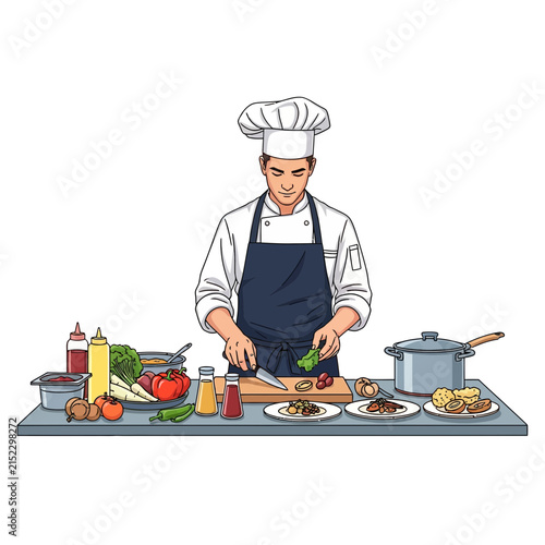 Chef Preparing Food In Kitchen, Cooking, Culinary Arts, Healthy Ingredients, Professional Cuisine