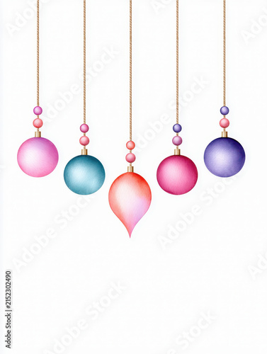 Ornament, bead, rope, watercolor, Christmas, decoration hanging pastel ball festive craft design on white background