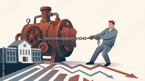Rusted boiler burden pulls school down financial graph concept
