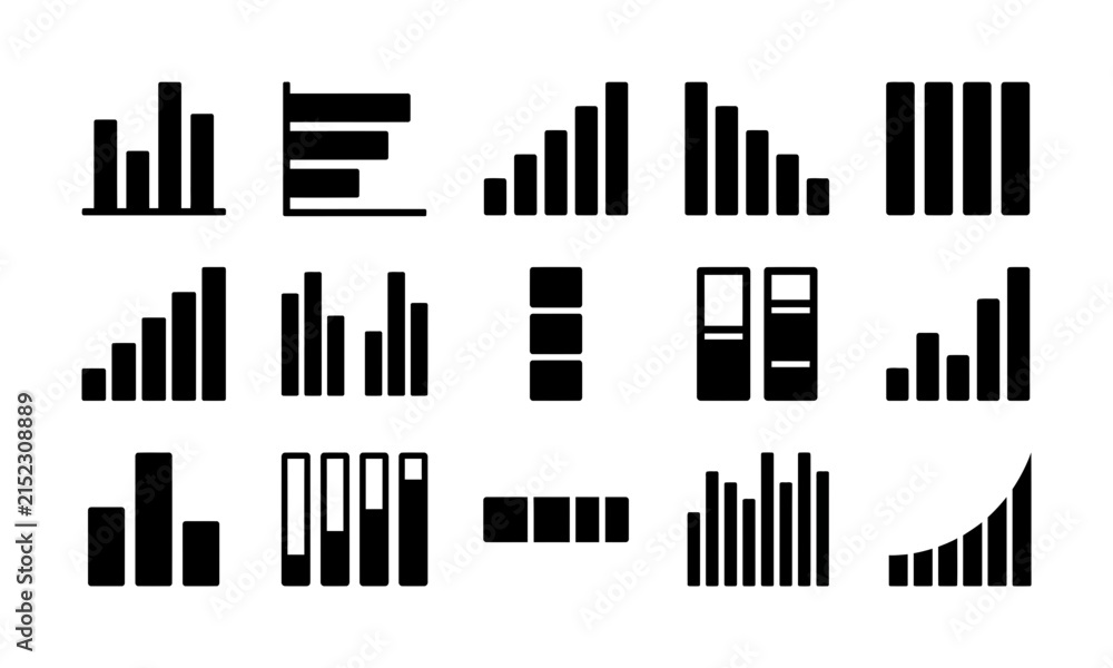 Obraz premium Collection of various black bar chart icons for business data analysis