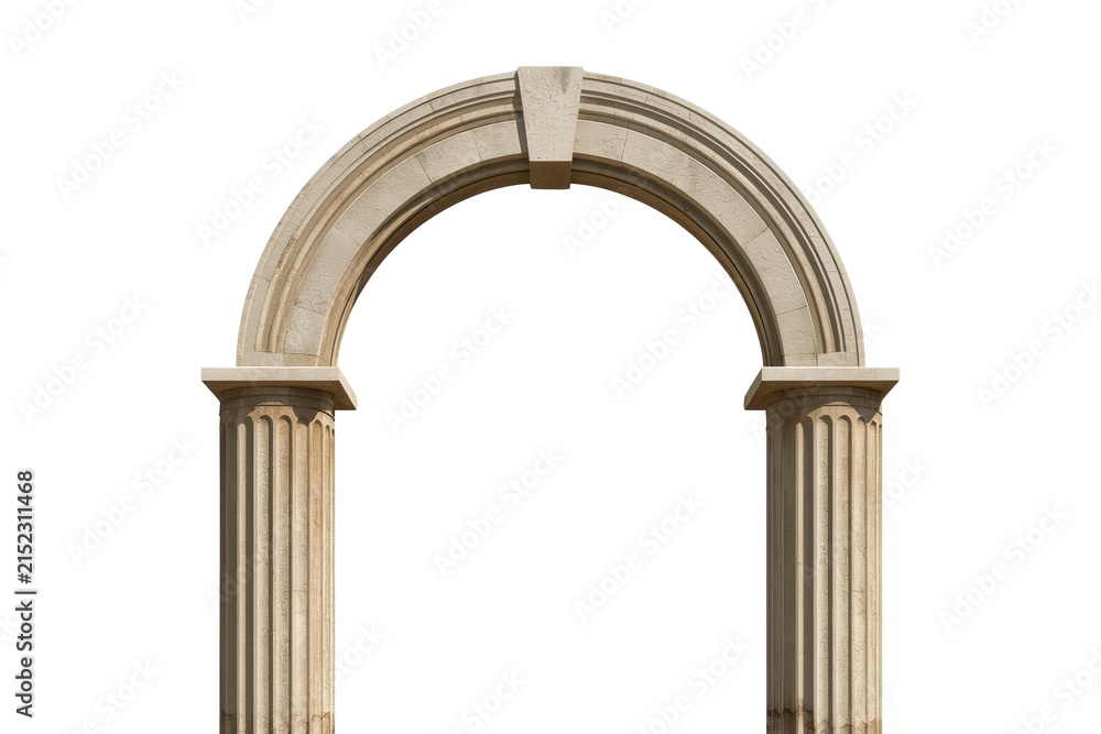 Naklejka premium Pale stone architectural arch with fluted columns isolated on transparent background