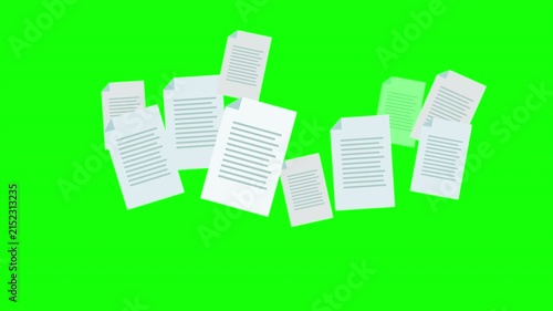 Document Research and Information Search Concept with Multiple Papers and Magnifying Glass on Green Screen