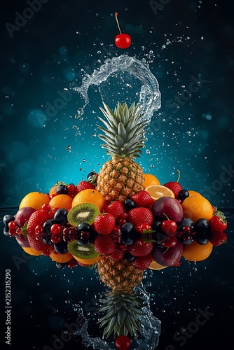 Fresh tropical fruit composition with splashing water.