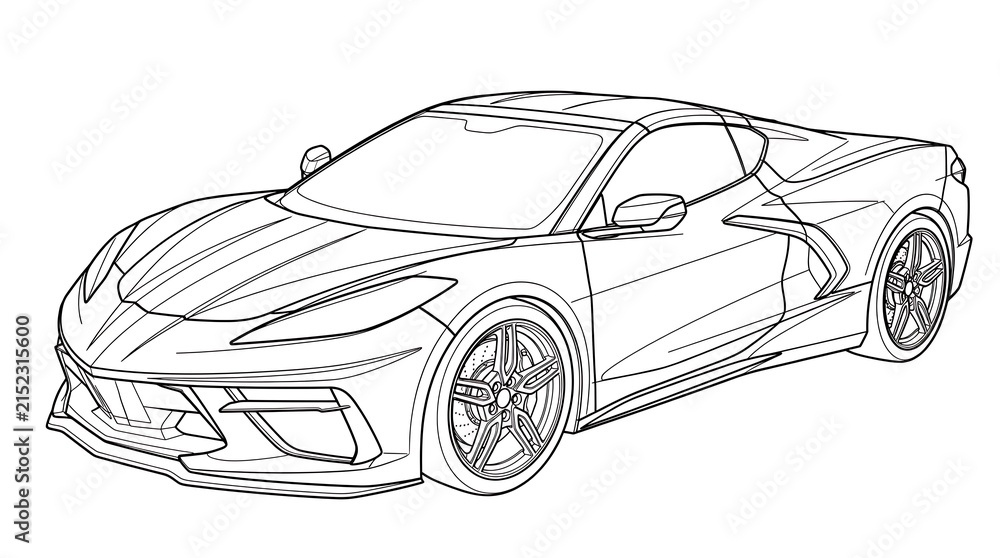 Fototapeta premium Modern sports car line art outline illustration for coloring book page design
