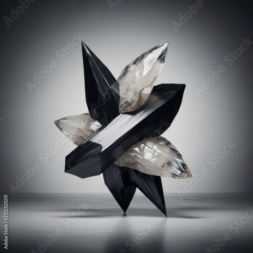 Interlocking Sharp Angular Shards of Black and Clear Obsidian Crystal Sculpture